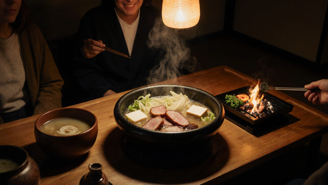 Cozy dinner with nabe hot pot, donabe soup, and hibachi grill.