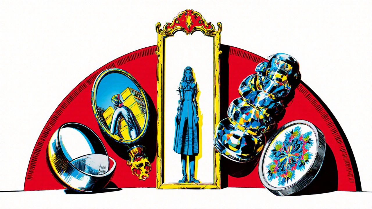 Five different funhouse mirrors displayed side by side.