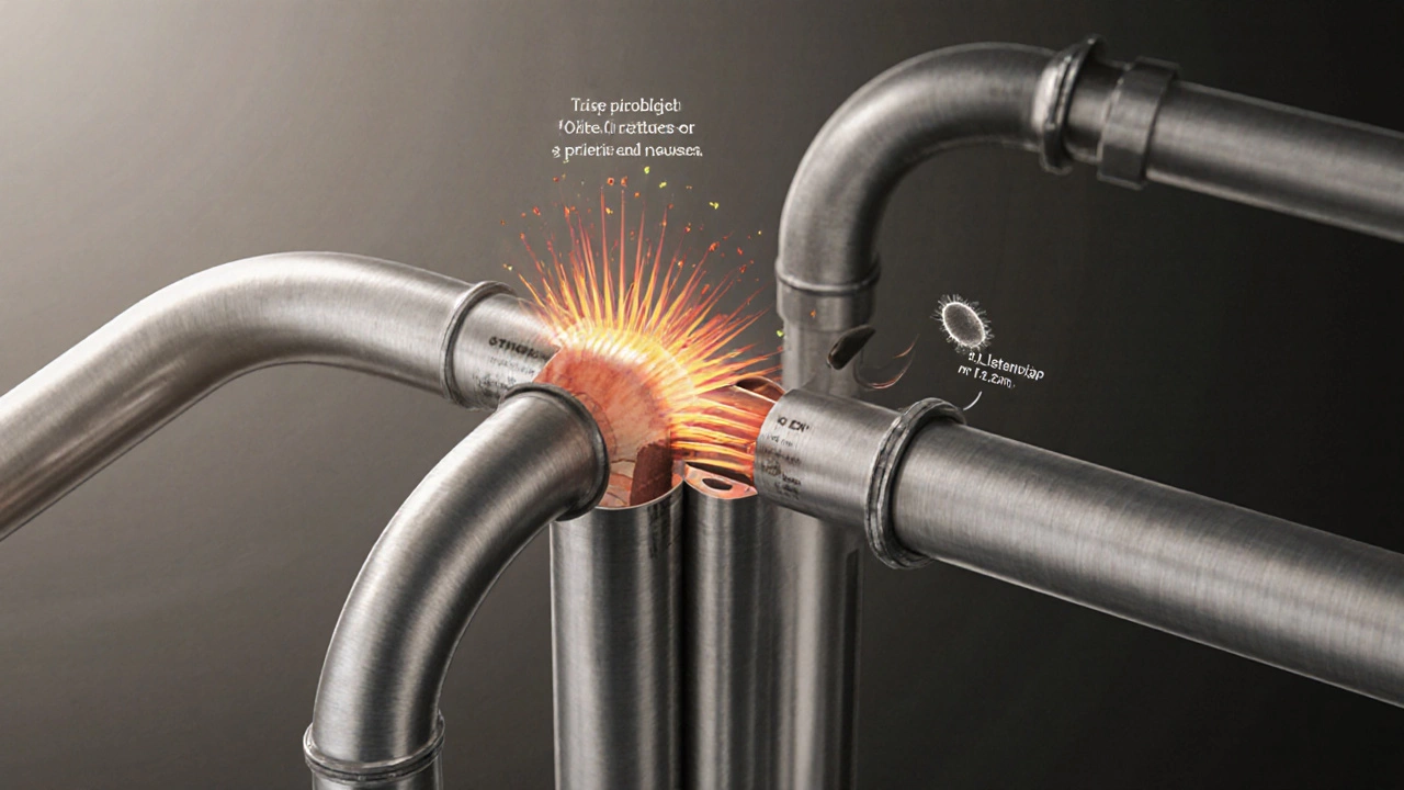 Cross-section of pipeline with 0.1-inch expansion gap and bacteria in oversized gap.