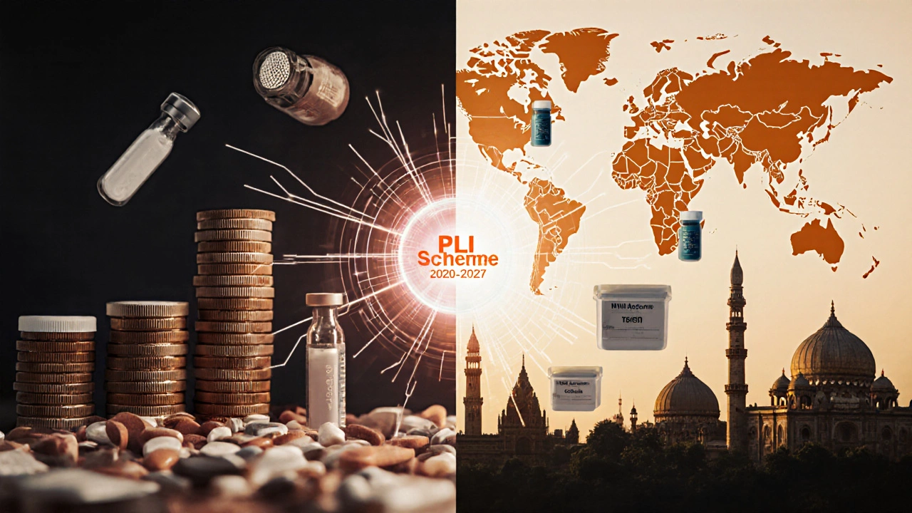 Split image showing transition from generic pills to advanced biologics in India&#039;s pharmaceutical evolution.