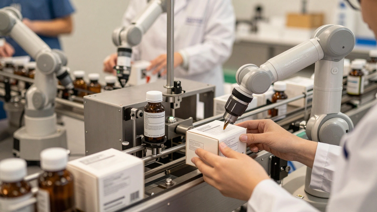 Automated packaging line sealing cosmetic products