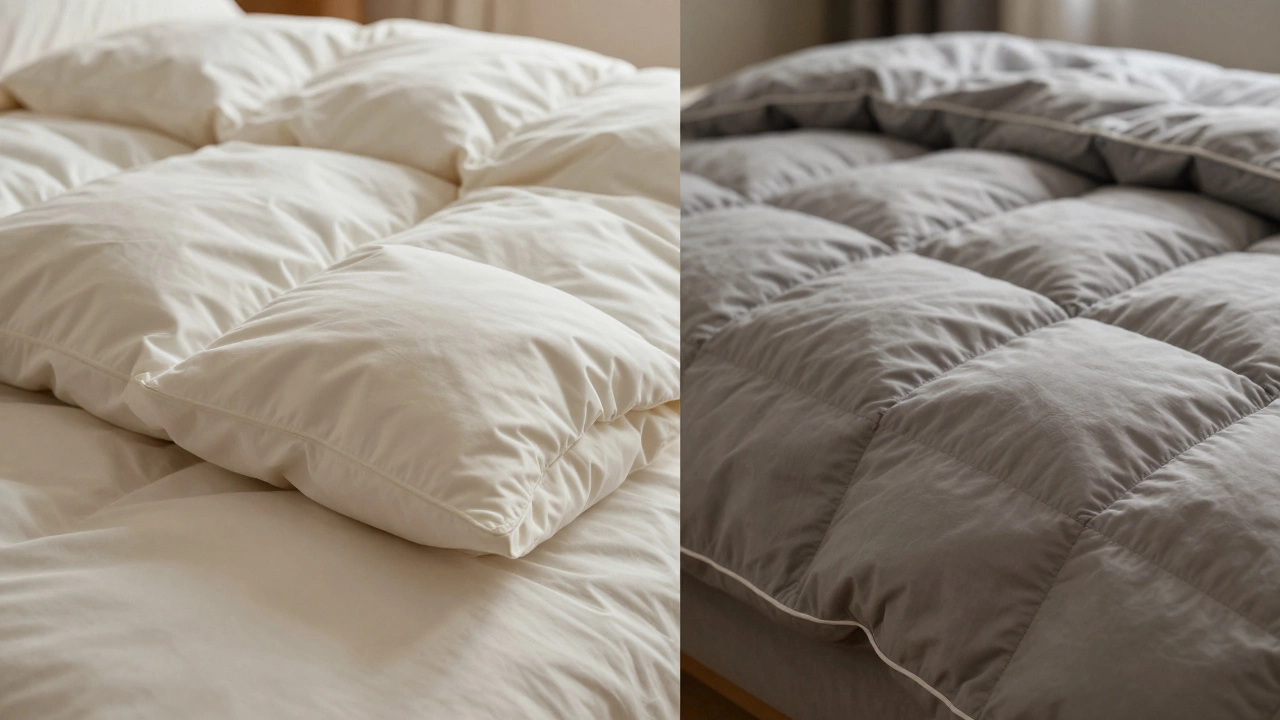 Close-up comparison of a duvet insert in a cover versus a standalone comforter