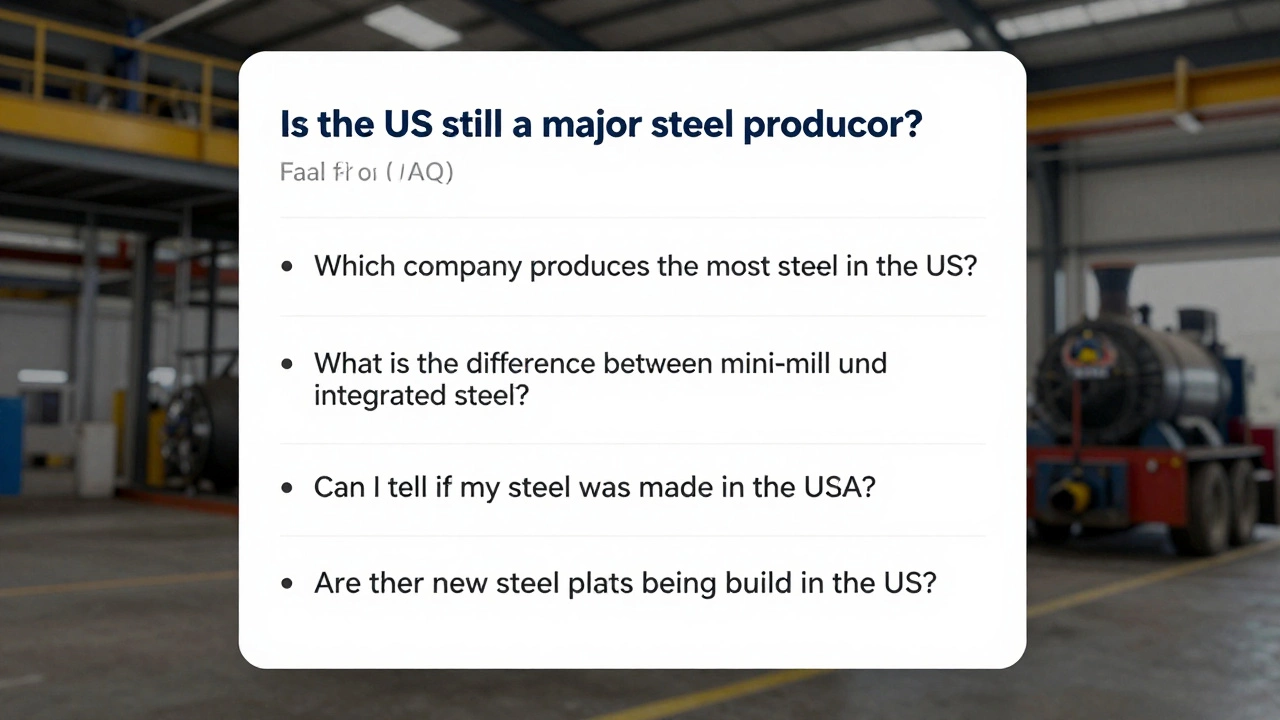 A structured overview answering common questions about American steel manufacturing, including who makes it, where it is made, how it is made, and why domestic production matters for infrastructure and economic security.