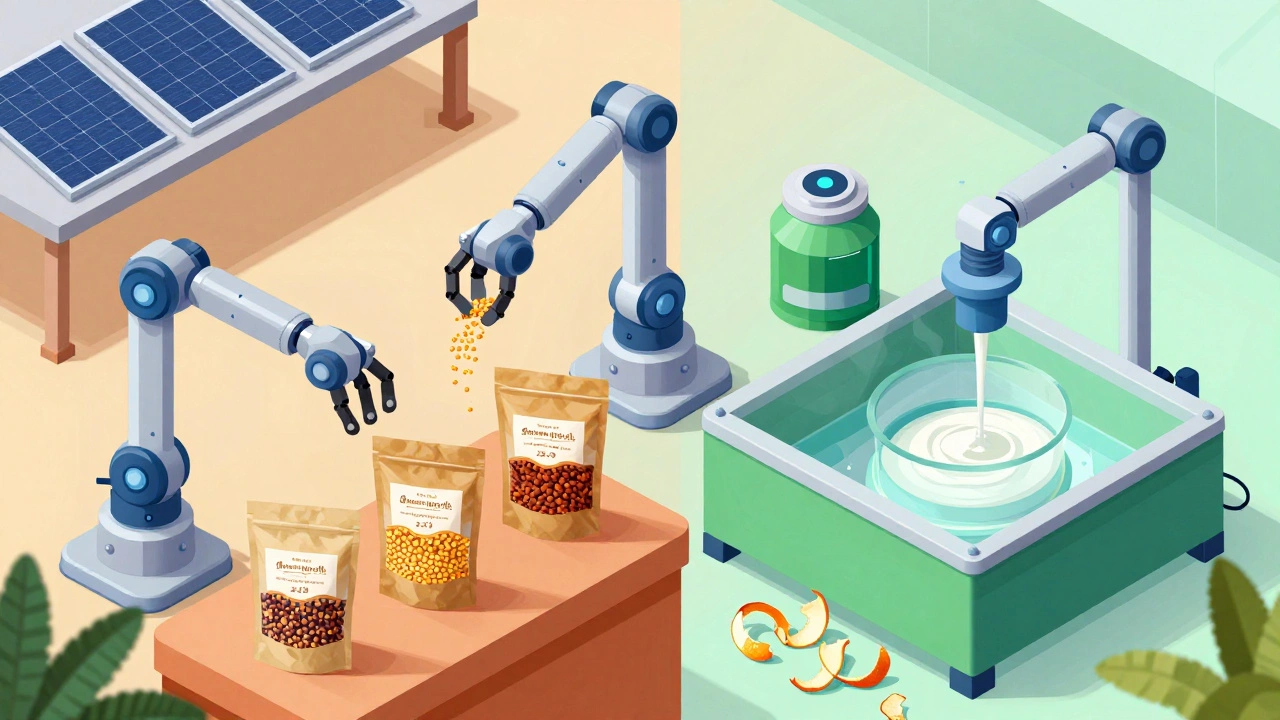 Robotic packaging and waste-to-energy systems in a sustainable factory