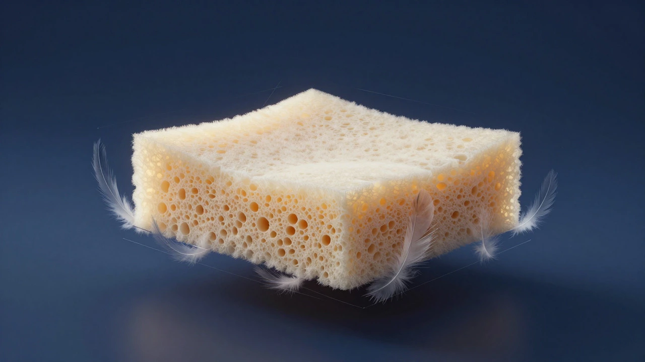X-ray style illustration of high-density foam cushion core with feather down