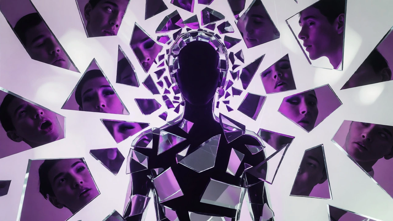 Surreal artwork of a face made of scattered mirror shards