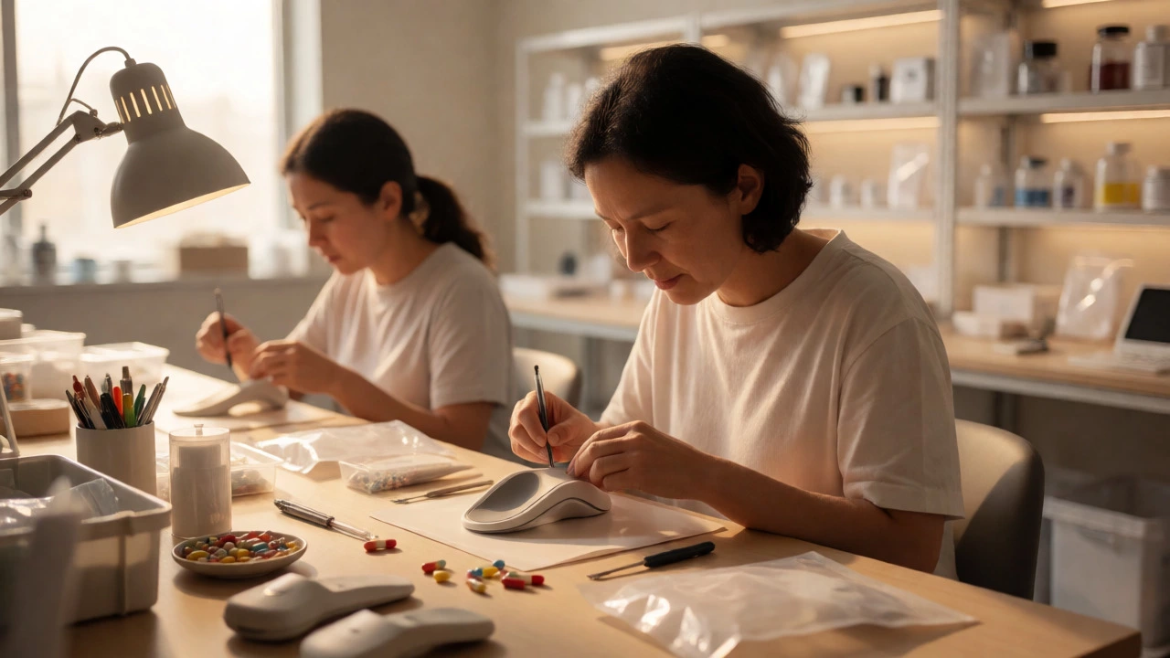 Technician assembling personalized medical devices in a micro-factory