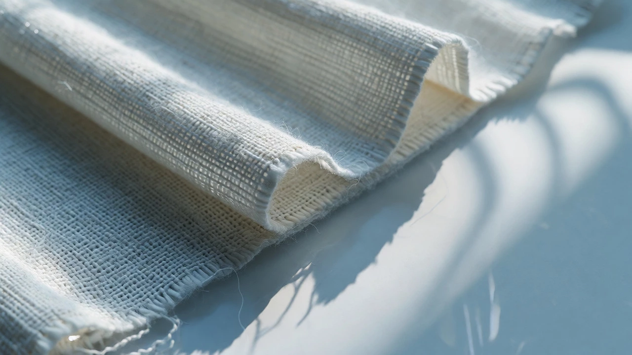 Folded Khadi cotton fabric beside minimalist luxury packaging